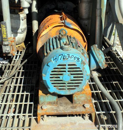 Used Goulds Centrifugal Pump, Model 3196 MTX, Size 1x2-10, Stainless Steel. 2" inlet, 1" outlet, approximately 10" diameter impeller. Rated approximately 100 gallons per minute at 100' head at 1700 r...