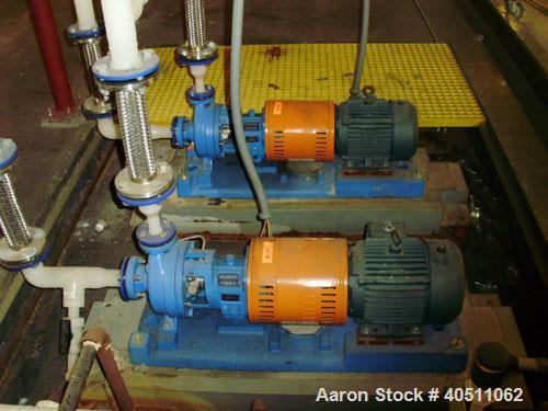 Used Goulds Centrifugal Pump, Model 3196 STX, size 1x1.50-6, 316 stainless steel. 1 1/2" inlet, 1" outlet, approximately 6" diameter impeller. Rated approximately 10 gallons per minute at 158' head a...