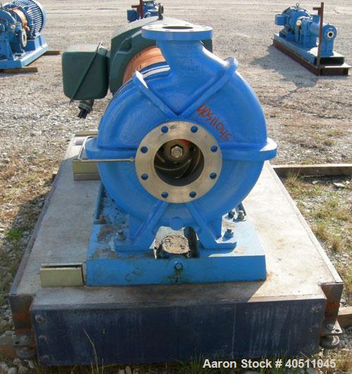 Used Goulds Centrifugal Pump, model 3196 XLT-X, size 4x6-17, CD4MCU cast duplex stainless steel. 6" inlet, 4" outlet, approximately 16.75'' diameter impeller. Rated approximately 800 gallons per minu...