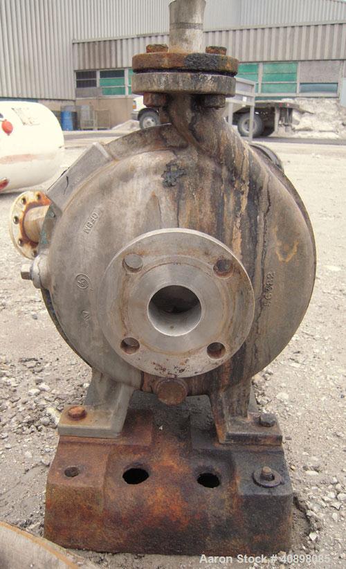 Used Goulds Centrifugal Pump, Model 3196MT, Size 1x2-10, 316 stainless steel. 2" inlet, 1" outlet, approximately 9" diameter impeller. Rated approximately 50 gallons per minute at 120' head at 1750 r...