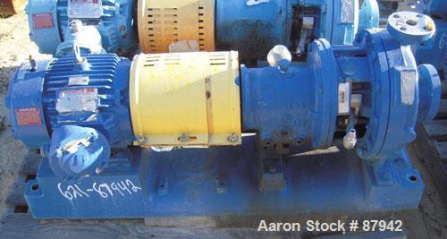 Used Goulds Centrifugal Pump, model 3196MT, size 1x2-10, 316 stainless steel. 2" inlet, 1" outlet, approximately 10" diameter impeller. Rated approximately 50 gallons per minute at 120’  head. Driven...