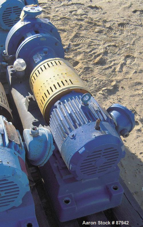 Used Goulds Centrifugal Pump, model 3196MT, size 1x2-10, 316 stainless steel. 2" inlet, 1" outlet, approximately 10" diameter impeller. Rated approximately 50 gallons per minute at 120’  head. Driven...