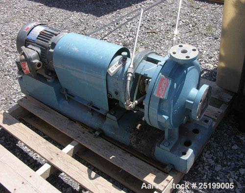 Used Goulds Centrifugal Pump, Model 3196, Size 1X2X10, 316 Stainless Steel. 2" Inlet, 1" outlet, approximate 10" diameter impeller. Rated approximately 50 gallons per minute at 120' head. Driven by a...