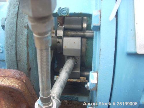 Used Goulds Centrifugal Pump, Model 3196, Size 1X2X10, 316 Stainless Steel. 2" Inlet, 1" outlet, approximate 10" diameter impeller. Rated approximately 50 gallons per minute at 120' head. Driven by a...