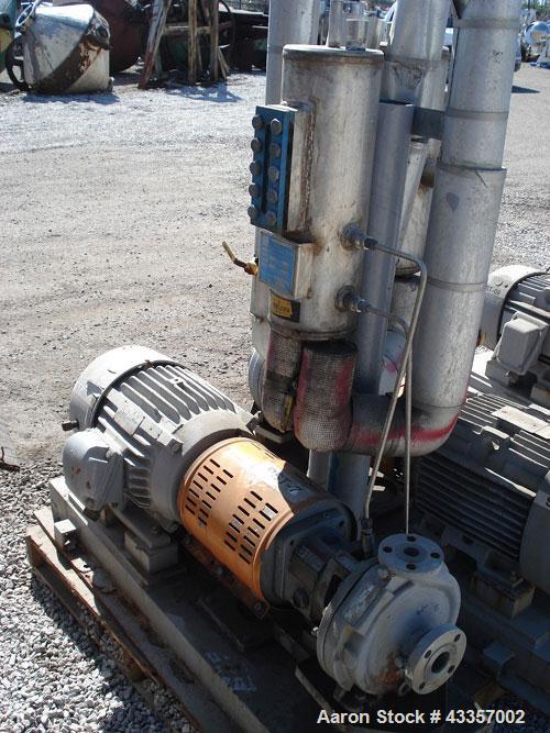 Used Goulds Centrifugal Pump, Model 3196, 316 Stainless Steel. 1" x 1.5" x 8" impeller, rated 50 gallons per minute at 220' head pressure at 275 psi at 100 degrees F. Mechanical seal with seal pot, o...