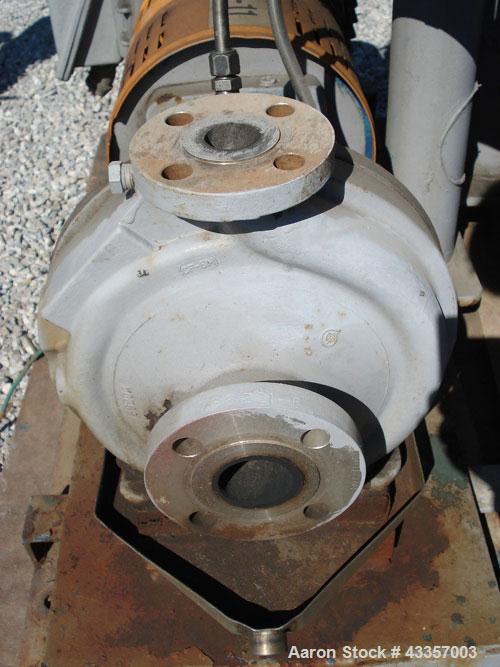 Used Goulds Centrifugal Pump, Model 3196, 316 Stainless Steel. 1" x 1.5" x 8" impeller, rated 50 gallons per minute at 220' head pressure at 275 psi at 100 degrees F. Mechanical seal with seal pot, o...