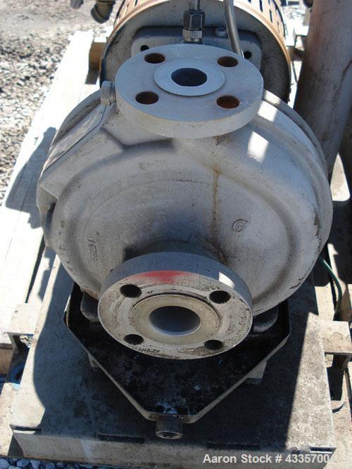 Used Goulds Centrifugal Pump, Model 3196, 316 Stainless Steel. 1" x 1.5" x 8" impeller, rated 50 gallons per minute at 220' head pressure at 275 psi at 100 degrees F. Mechanical seal with seal pot, o...
