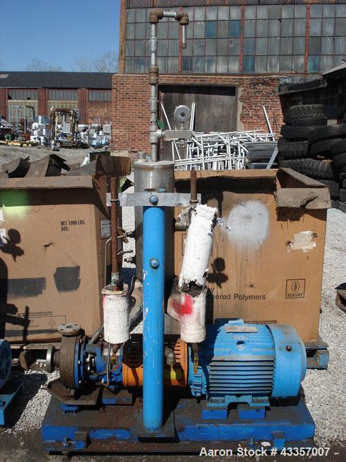 Used Goulds Centrifugal Pump, Model 3196, 316 Stainless Steel. 1" x 1.5" x 8" impeller, rated 50 gallons per minute at 48' head pressure at 275 psi at 100 degrees F. Mechanical seal with seal pot, on...