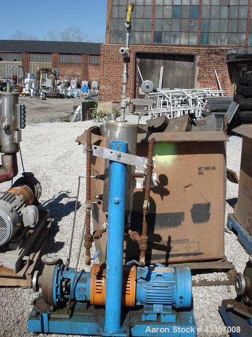 Used Goulds Centrifugal Pump, Model 3196, 316 Stainless Steel. 1" x 1.5" x 8" impeller, rated 50 gallons per minute at 275 psi at 100 degrees F. Mechanical seal with seal pot, on base with 15 hp moto...
