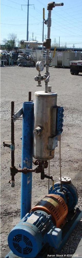 Used Goulds Centrifugal Pump, Model 3196, 316 Stainless Steel. 1" x 1.5" x 8" impeller, rated 50 gallons per minute at 275 psi at 100 degrees F. Mechanical seal with seal pot, on base with 15 hp moto...