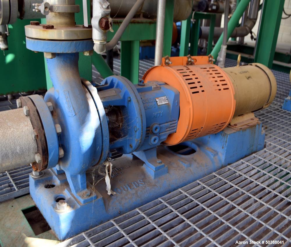 Used Goulds Centrifugal Pump, Model 3196, Size 3X4-8G, 316 Stainless Steel. Rated approximately 63 gallons per minute at 58' head at 1800 rpm, 275 psi. 4” Inlet, 3” outlet, 8.375” diameter impeller, ...