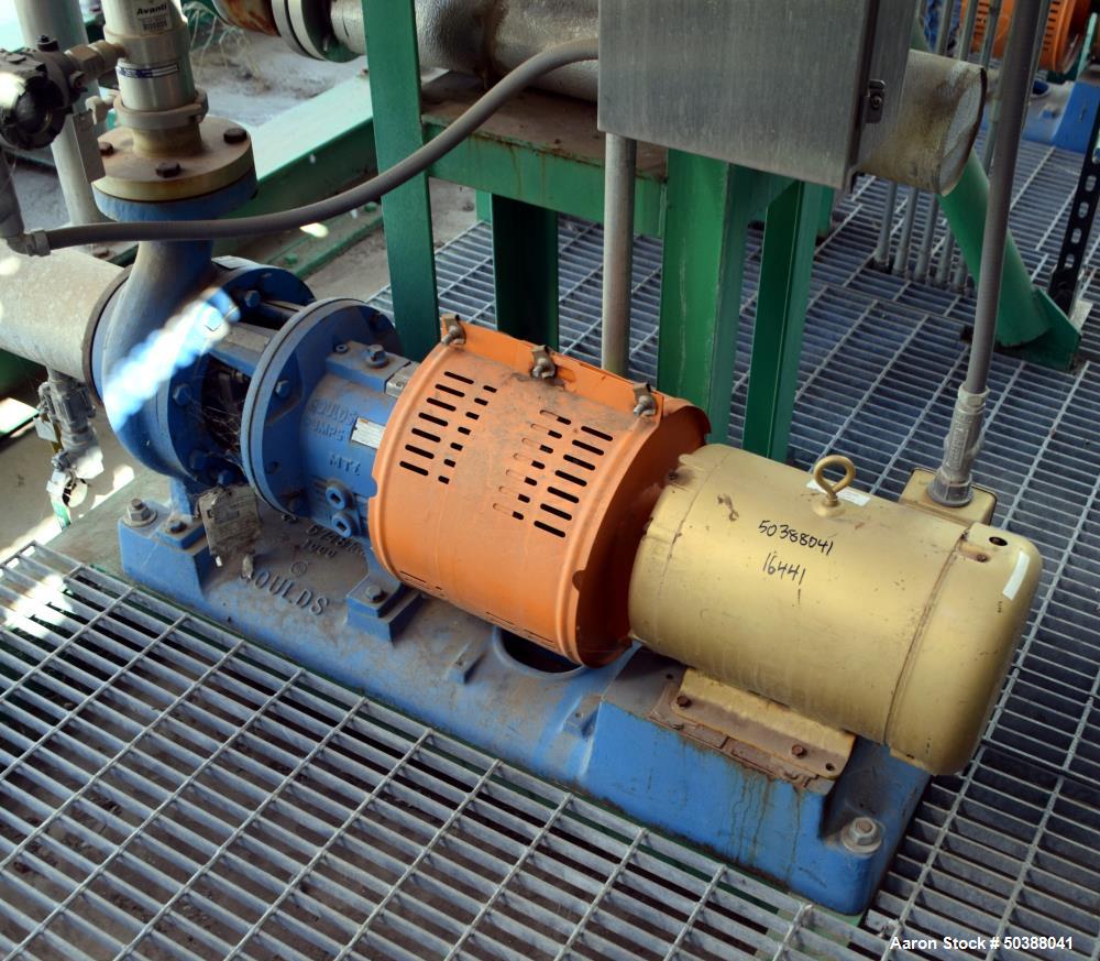 Used Goulds Centrifugal Pump, Model 3196, Size 3X4-8G, 316 Stainless Steel. Rated approximately 63 gallons per minute at 58' head at 1800 rpm, 275 psi. 4” Inlet, 3” outlet, 8.375” diameter impeller, ...