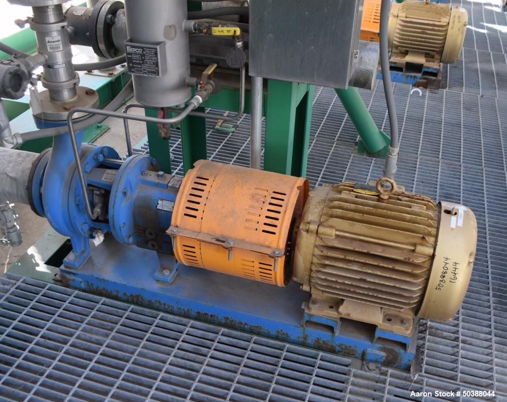 Used Goulds Centrifugal Pump, Model 3196, Size 3X4-8G, 316 Stainless Steel. Rated approximately 63 gallons per minute at 73' head at 1800 rpm, 275 psi. 4” Inlet, 3” outlet, 8.375” diameter impeller, ...