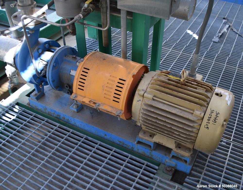 Used Goulds Centrifugal Pump, Model 3196, Size 3X4-8G, 316 Stainless Steel. Rated approximately 63 gallons per minute at 73' head at 1800 rpm, 275 psi. 4” Inlet, 3” outlet, 8.375” diameter impeller, ...
