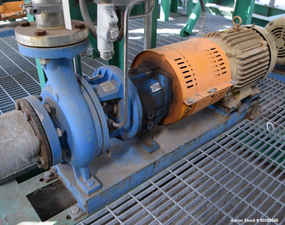 Used Goulds Centrifugal Pump, Model 3196, Size 3X4-8G, 316 Stainless Steel. Rated approximately 63 gallons per minute at 73' head at 1800 rpm, 275 psi. 4” Inlet, 3” outlet, 8.375” diameter impeller, ...