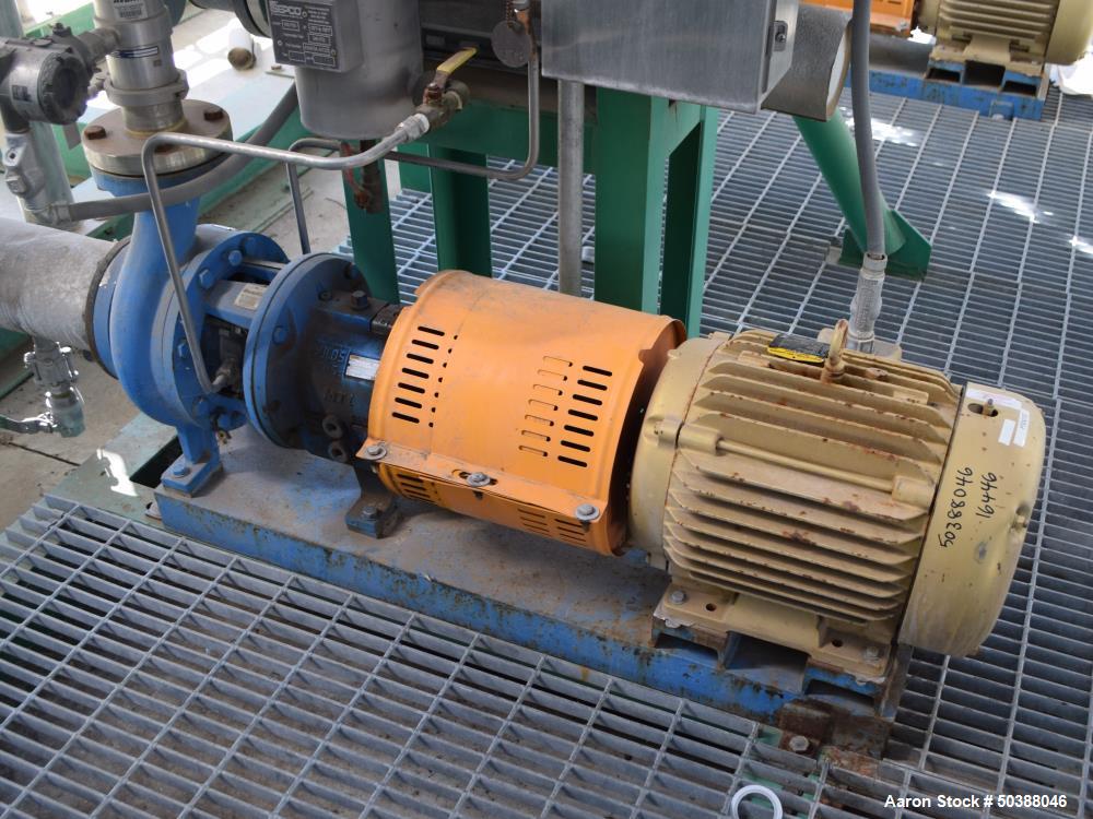 Used Goulds Centrifugal Pump, Model 3196, Size 3X4-8G, 316 Stainless Steel. Rated approximately 63 gallons per minute at 73' head at 1800 rpm, 275 psi. 4” Inlet, 3” outlet, 8.375” diameter impeller, ...