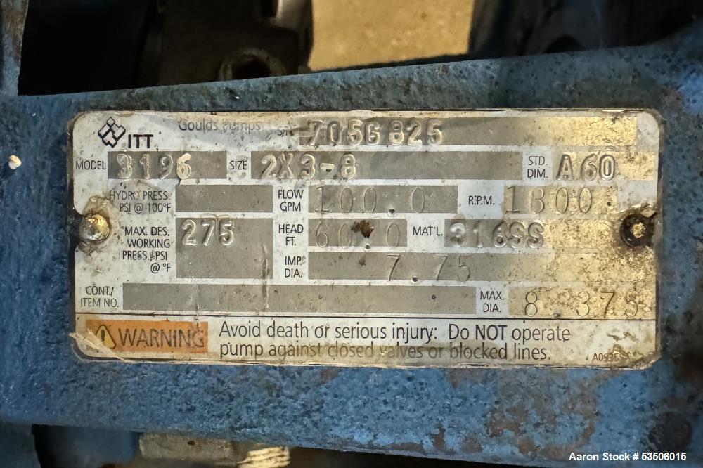 Used Lot of (2) Goulds 3196 Centrifugal Pumps – 2x3-8 – 316 SS – 100 GPM @ 60' Head – 5 HP XP Motors – Must Buy Both