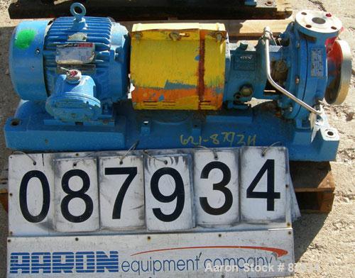 USED: Goulds centrifugal pump, model 3196, size 1.5x3x8, 316 stainless steel. 3" inlet, 1-1/2" outlet. Approximate capacity 60 gallons per minute at 40' head. Driven by a 3 hp, 3/60/230/460 volt, 180...
