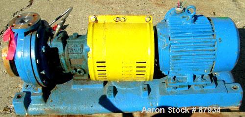 USED: Goulds centrifugal pump, model 3196, size 1.5x3x8, 316 stainless steel. 3" inlet, 1-1/2" outlet. Approximate capacity 60 gallons per minute at 40' head. Driven by a 3 hp, 3/60/230/460 volt, 180...