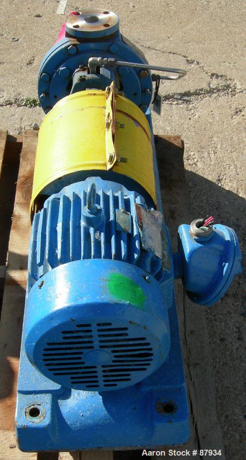 USED: Goulds centrifugal pump, model 3196, size 1.5x3x8, 316 stainless steel. 3" inlet, 1-1/2" outlet. Approximate capacity 60 gallons per minute at 40' head. Driven by a 3 hp, 3/60/230/460 volt, 180...