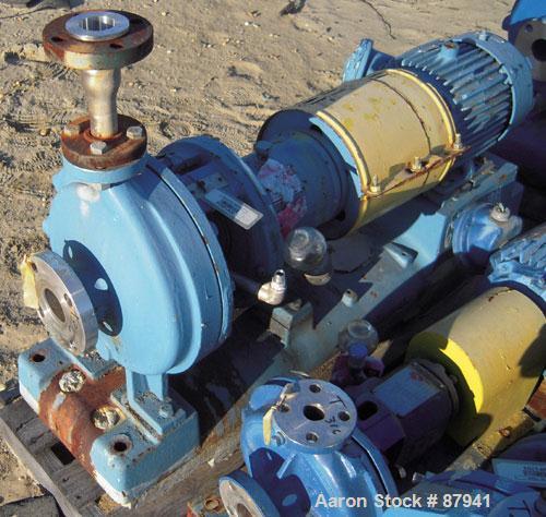 Used Goulds Centrifugal Pump, model MT3196, size 1x2x10, 316 stainless steel. 2" inlet, 1" outlet. Approximate capacity 50 gallons per minute at 120' head at 1800 rpm, 10" diameter impeller. Driven b...