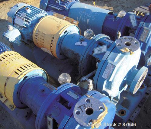 Used Goulds Centrifugal Pump, model 3196, size 1x2x10, 316 stainless steel. 2" inlet, 1" outlet. Approximate 10" diameter impeller. Rated approximately 50 gallons per minute at 120' head at 1800 psi....