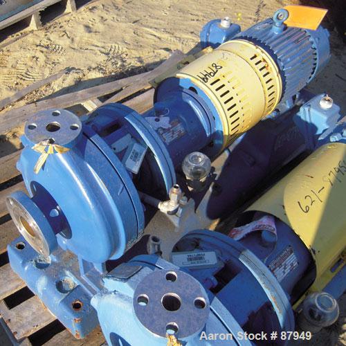 Used Goulds Centrifugal Pump, model 3196, size 1x2x10, 316 stainless steel. 2" inlet, 1" outlet. Approximate 10" diameter impeller. Rated approximately 50 gallons per minute at 120' head at 1800 psi....