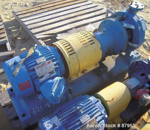 Used Goulds Centrifugal Pump, model 3196, size 1x2x10, 316 stainless steel. 2" inlet, 1" outlet. Approximate 10" diameter impeller. Rated approximately 50 gallons per minute at 120' head at 1800 psi....