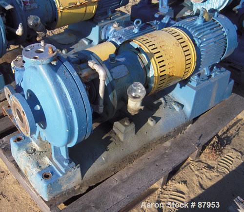 Used Goulds Centrifugal Pump, model 3196, size 1x2x10, 316 stainless steel. 2" inlet, 1" outlet. Approximate 10" diameter impeller. Rated approximately 50 gallons per minute at 120' head at 1800 psi....