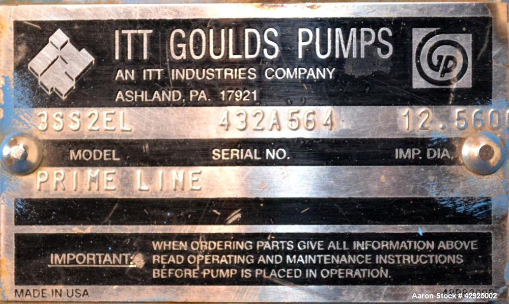 Used Stainless Steel Goulds Prime Line Self-Priming Centrifugal Pump, Model 3SS2EL