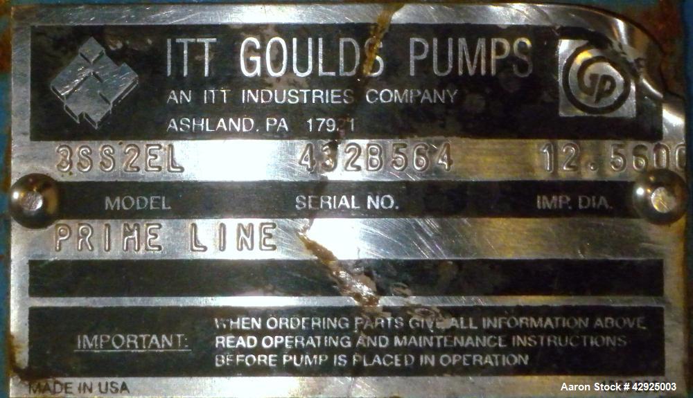 Used Stainless Steel Goulds Prime Line Self-Priming Centrifugal Pump, Model 3SS2EL