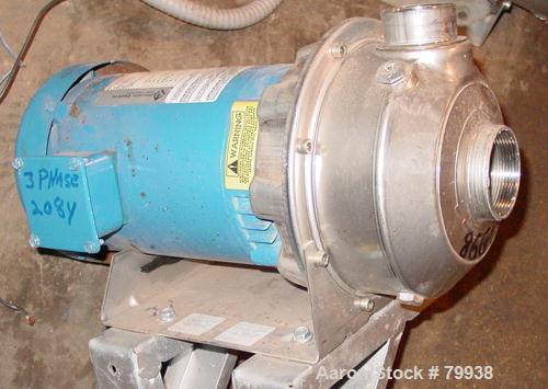 USED: Goulds centrifugal pump, model NPE, stainless steel. 1-1/2"inlet, 2" outlet. Impeller size 3-5/8". Driven by a 1-1/2 hp, 3/50-60/208-230/460. Capacity 75 gpm @ 1750 rpm, 150 gpm @ 3500 rpm.