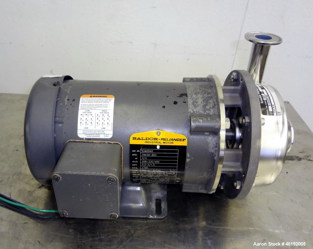 Used Goulds G&L Series Sanitary Centrifugal Pump, Model GSP, Size 1x1-1/2-5, 316 Stainless Steel. Approximately 25 gallons per minute at 25 head. 1-1/2" Inlet, 1" outlet, 5-3/16" diameter impeller. D...