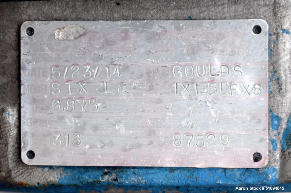 Used Goulds Centrifugal Pump, Model STXLF, Size 1X1.5LFX8, 316 Stainless Steel. Driven by a 2hp, 3/60/208-230/460 volt, 1740 rpm motor. Serial# 87238, built 2014.  ** This will not be available for d...