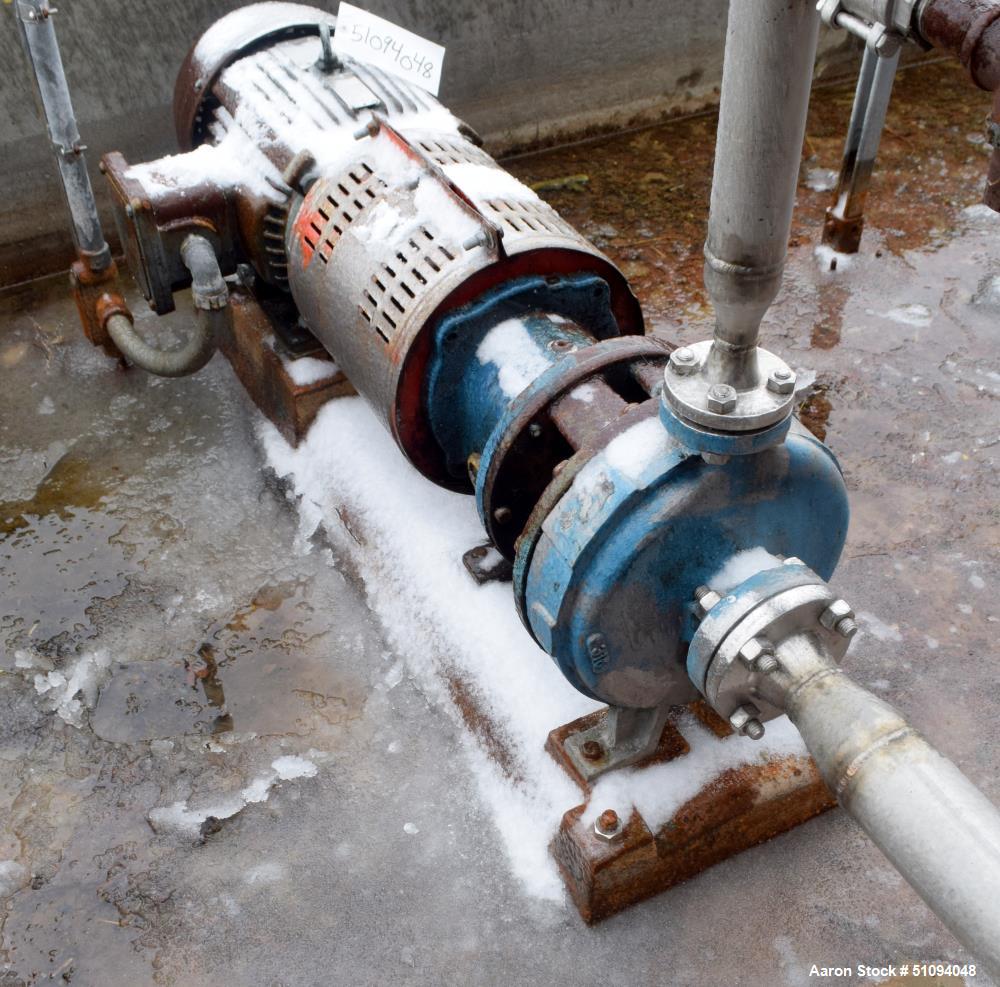 Used Goulds Centrifugal Pump, Stainless Steel. Approximate 2" inlet, 1" outlet. Driven by a 15hp, 3/60/230/460 volt, 3530 rpm XP motor. Base mounted. ** This will not be available for delivery until ...