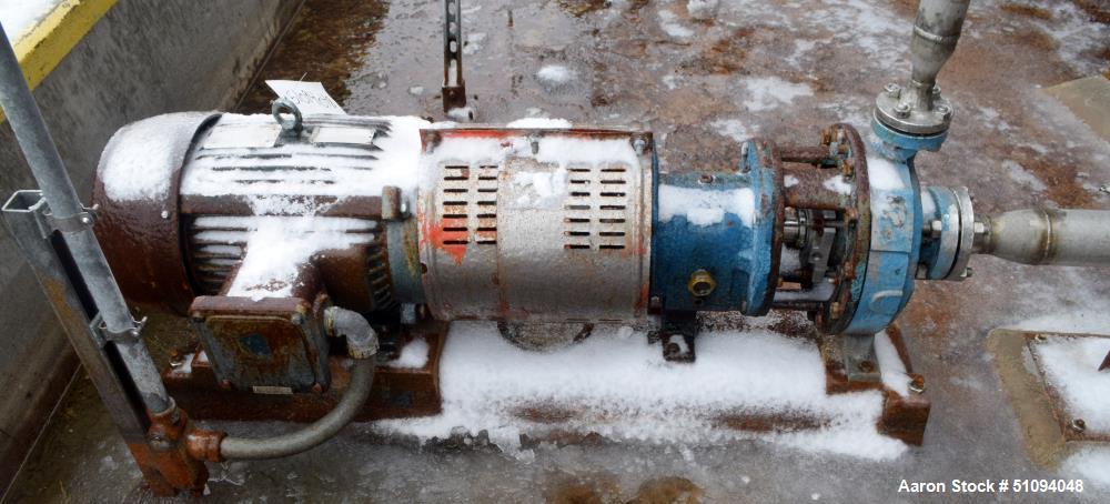 Used Goulds Centrifugal Pump, Stainless Steel. Approximate 2" inlet, 1" outlet. Driven by a 15hp, 3/60/230/460 volt, 3530 rpm XP motor. Base mounted. ** This will not be available for delivery until ...