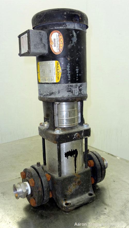Used Grundfos CR2 Vertical Multistage Centrifugal Pump, Model CR2-80UGUAAUUE, 316 Stainless Steel. Approximate 11 gallons per minute at 290' head at 3450 rpm at 300 psi. 2" Inlet/outlet. Driven b y a...