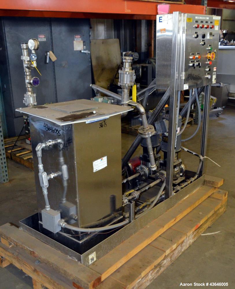 Used Pumping System Consisting Of: (2) Grundfos Vertical Multistage Centrifugal Pumps, Model CR2, 316 Stainless Steel. Each rated 11 gallons per minute at 140' head at 3450 rpm at 230 psi at 250 degr...