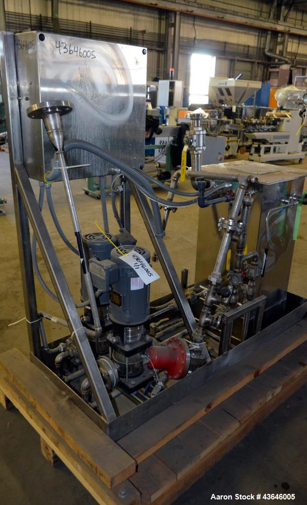 Used Pumping System Consisting Of: (2) Grundfos Vertical Multistage Centrifugal Pumps, Model CR2, 316 Stainless Steel. Each rated 11 gallons per minute at 140' head at 3450 rpm at 230 psi at 250 degr...