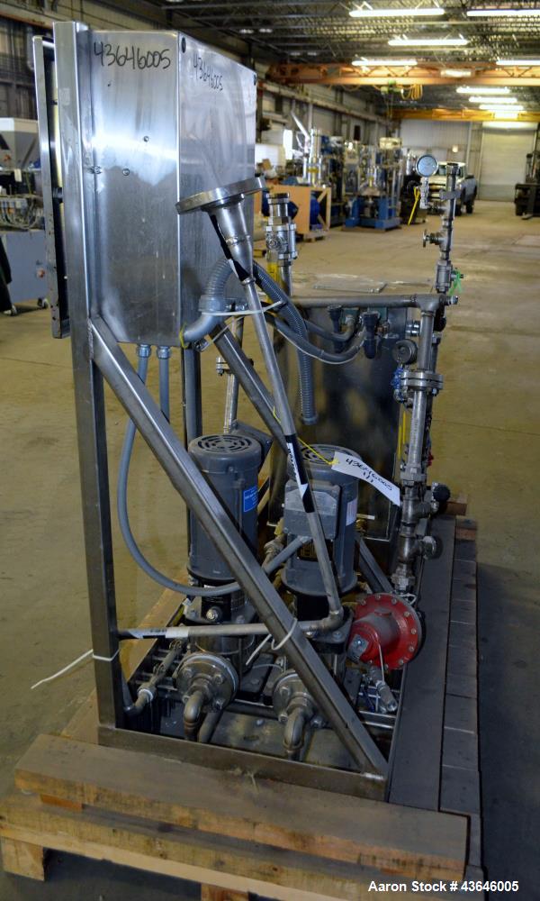 Used Pumping System Consisting Of: (2) Grundfos Vertical Multistage Centrifugal Pumps, Model CR2, 316 Stainless Steel. Each rated 11 gallons per minute at 140' head at 3450 rpm at 230 psi at 250 degr...