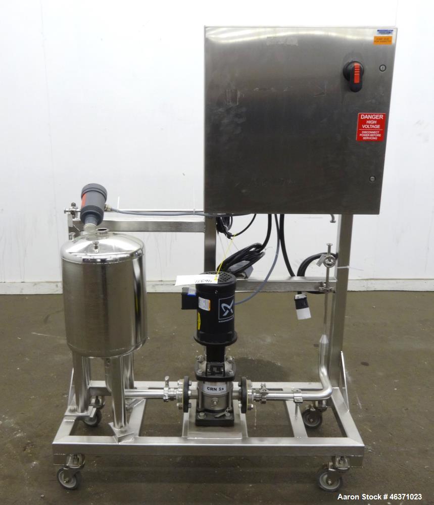 Used Grundfos CRN1S Vertical Multistage Centrifugal Pump, Type CRN1S-5A-FGJ-G-E-HQQE, 316 Stainless Steel. Rated 4.84 gallons per minute at 138.8 head at 3425 rpm at 363 psi at 248 degrees F. 1-1/4" ...