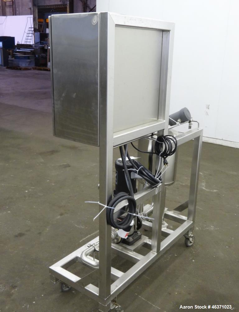 Used Grundfos CRN1S Vertical Multistage Centrifugal Pump, Type CRN1S-5A-FGJ-G-E-HQQE, 316 Stainless Steel. Rated 4.84 gallons per minute at 138.8 head at 3425 rpm at 363 psi at 248 degrees F. 1-1/4" ...