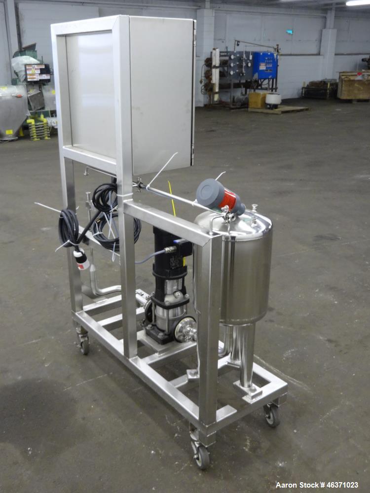 Used Grundfos CRN1S Vertical Multistage Centrifugal Pump, Type CRN1S-5A-FGJ-G-E-HQQE, 316 Stainless Steel. Rated 4.84 gallons per minute at 138.8 head at 3425 rpm at 363 psi at 248 degrees F. 1-1/4" ...