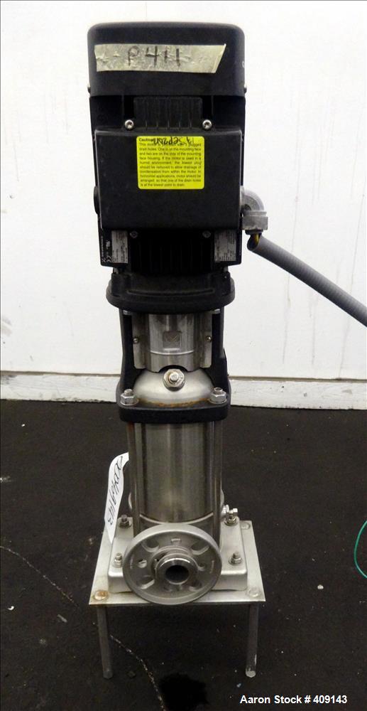 Used Grundfos CRN3 Vertical Multistage Centrifugal Pump, Type CRN3-11-A-FGJ-GI-E-HQQE, Model A96631933-P11151101, 316 Stainless Steel. Rated 15.41 gallons per minute at 251’ head at 3452 rpm at 363 p...