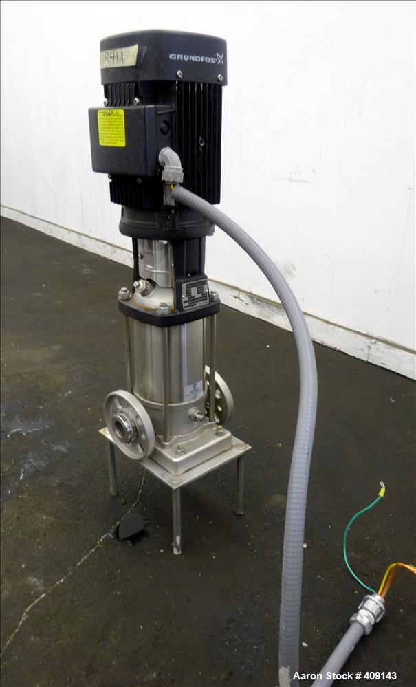 Used Grundfos CRN3 Vertical Multistage Centrifugal Pump, Type CRN3-11-A-FGJ-GI-E-HQQE, Model A96631933-P11151101, 316 Stainless Steel. Rated 15.41 gallons per minute at 251’ head at 3452 rpm at 363 p...