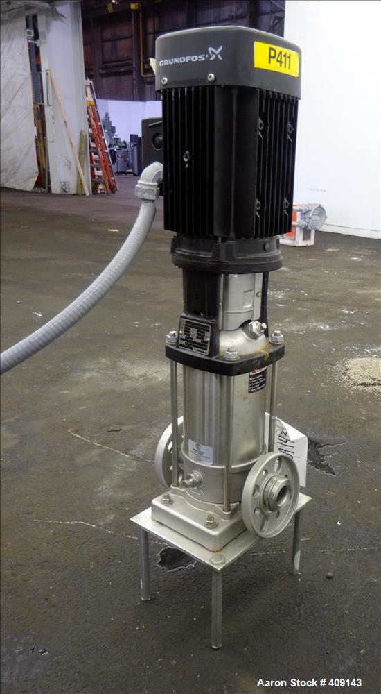 Used Grundfos CRN3 Vertical Multistage Centrifugal Pump, Type CRN3-11-A-FGJ-GI-E-HQQE, Model A96631933-P11151101, 316 Stainless Steel. Rated 15.41 gallons per minute at 251’ head at 3452 rpm at 363 p...