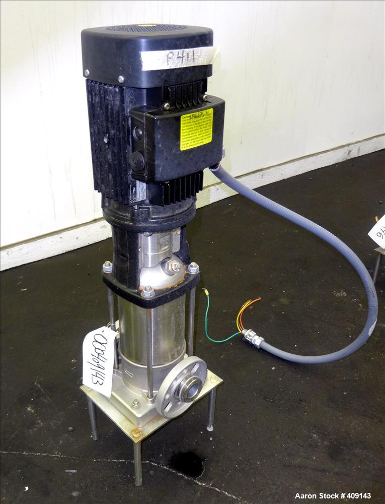 Used Grundfos CRN3 Vertical Multistage Centrifugal Pump, Type CRN3-11-A-FGJ-GI-E-HQQE, Model A96631933-P11151101, 316 Stainless Steel. Rated 15.41 gallons per minute at 251’ head at 3452 rpm at 363 p...