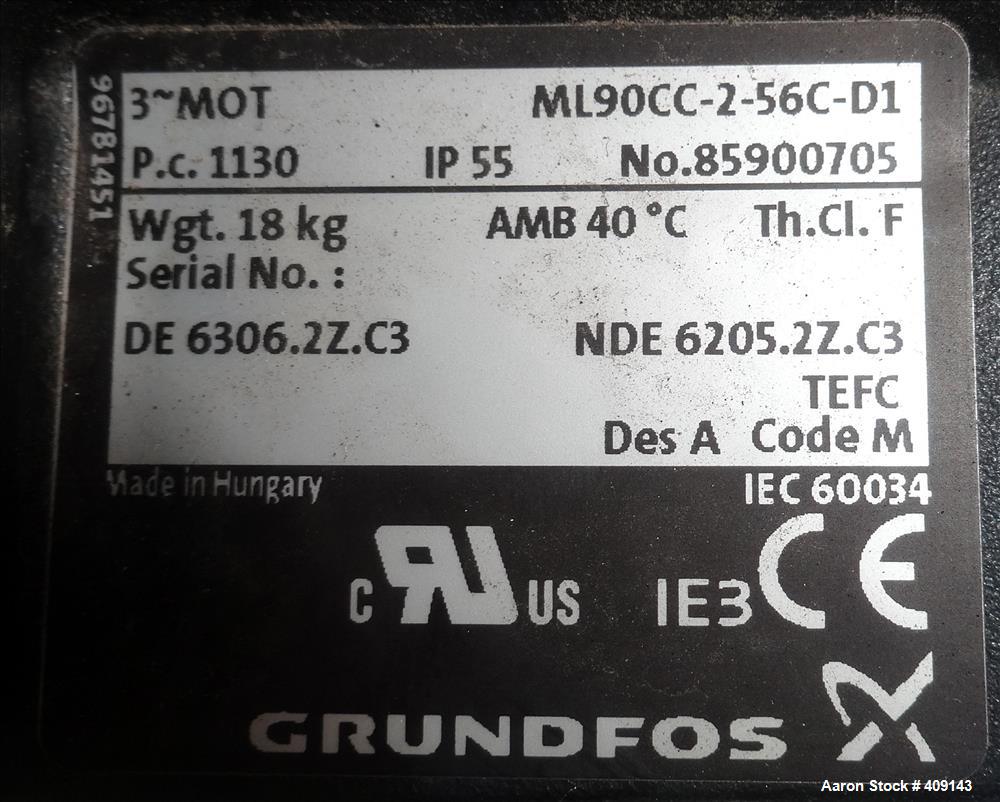 Used Grundfos CRN3 Vertical Multistage Centrifugal Pump, Type CRN3-11-A-FGJ-GI-E-HQQE, Model A96631933-P11151101, 316 Stainless Steel. Rated 15.41 gallons per minute at 251’ head at 3452 rpm at 363 p...
