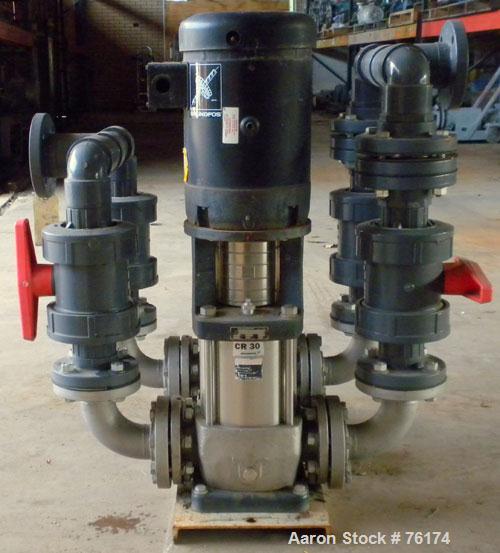 Used Grundfos Pump System, 316 Stainless Steel, Consisting Of: (2) Grundfos vertical multistage centrifugal pumps, model A9527, type CRN30-30U-G-G-BBUE. Each pump approximate capacity 85 gallons per ...