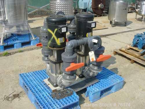 Used Grundfos Pump System, 316 Stainless Steel, Consisting Of: (2) Grundfos vertical multistage centrifugal pumps, model A9527, type CRN30-30U-G-G-BBUE. Each pump approximate capacity 85 gallons per ...